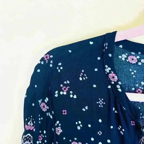 Altar’d State Navy/Pink Floral Long Sleeve Rayon Hippie 70’s Mini Dress Size L - Picture 4 of 14